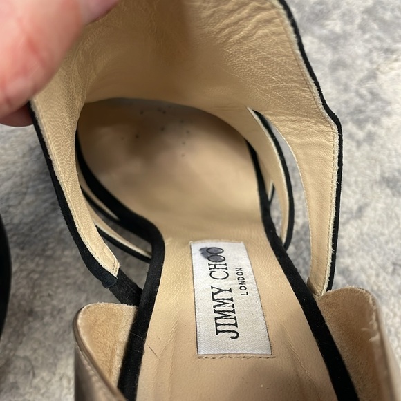 Jimmy Choo Black Suede Gold Toysen d’Orsay Leather Pumps Booties Sz 40 - Picture 14 of 15